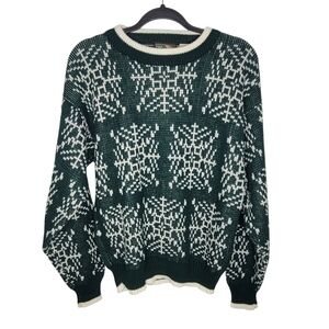 Vintage 90s Snowflake Green White Crewneck Sweater Size Medium